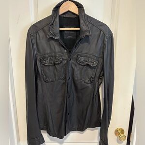 All Saints Spitalfields Mason black Leather shirt